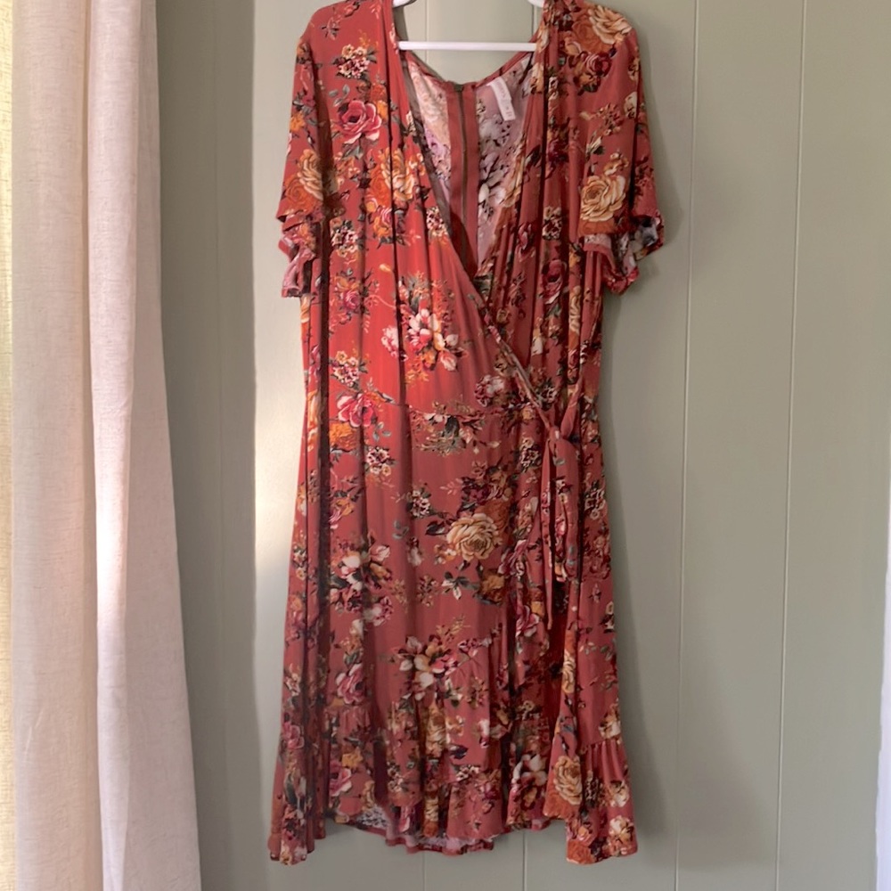 Red Floral Wrap Dress